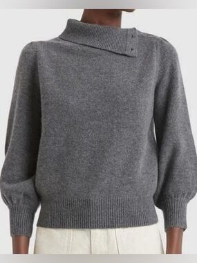 CO Gray Button-Shoulder Fold Collar Sweater Size L $595
